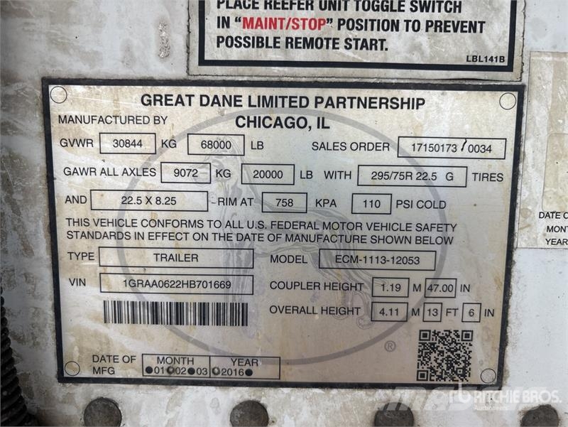Great Dane ECM-1113-12053 53 ft x 102 in T/A Multi -Temp Refr Frysetrailer Semi