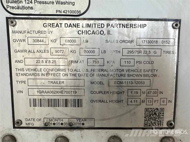 Great Dane ECM-1113-12053 53 ft x 102 in T/A Multi -Temp Refr Frysetrailer Semi
