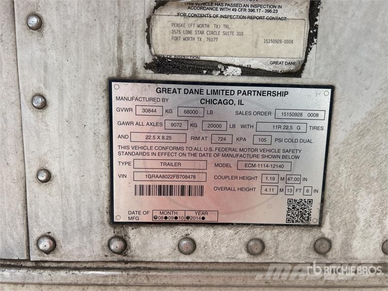 Great Dane ECM-1114-12140 40 ft x 102 in T/A Refrigerated Tra Hűtős félpótkocsik