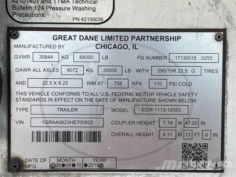 Great Dane ECM111312053 53 ft x 102 in T/A Refrigerated Trail Semi-reboques com temperatura controlada