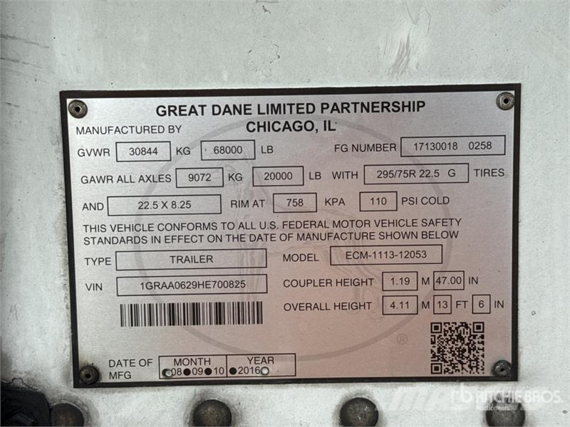 Great Dane ECM111312053 53 ft x 102 in T/A Multi -Temp Refrig Semi-reboques com temperatura controlada