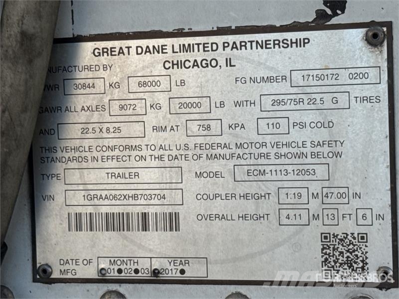 Great Dane ECM111312053 53 ft x 102 in T/A Multi -Temp Refrig Semi-reboques com temperatura controlada