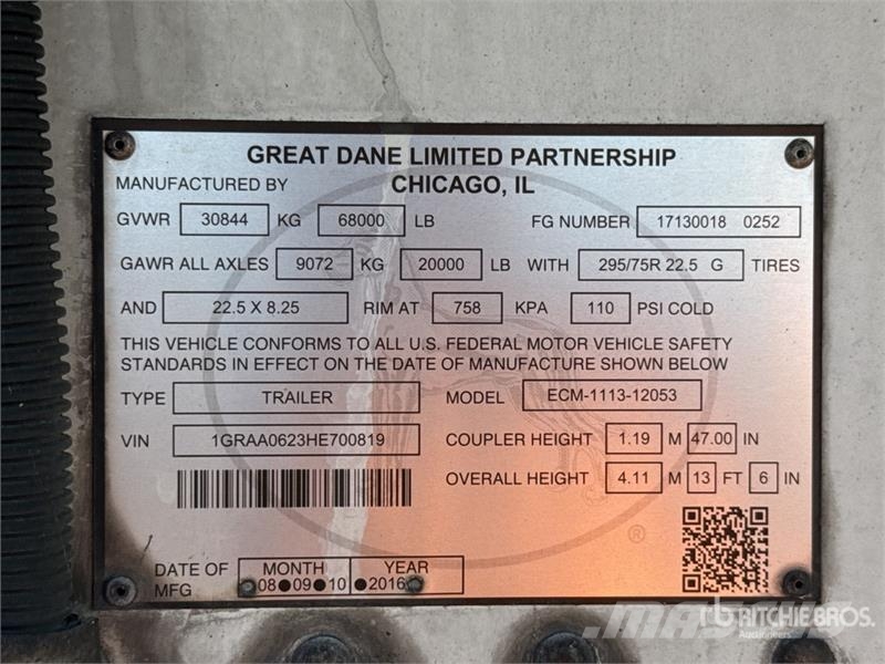 Great Dane ECM111312053 53 ft x 102 in T/A Refrigerated Trail Semi-reboques com temperatura controlada