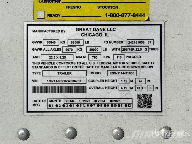 Great Dane ESS-1114-31053 53 ft x 102 in T/A Refrigerated Tra Semi remorque frigorifique