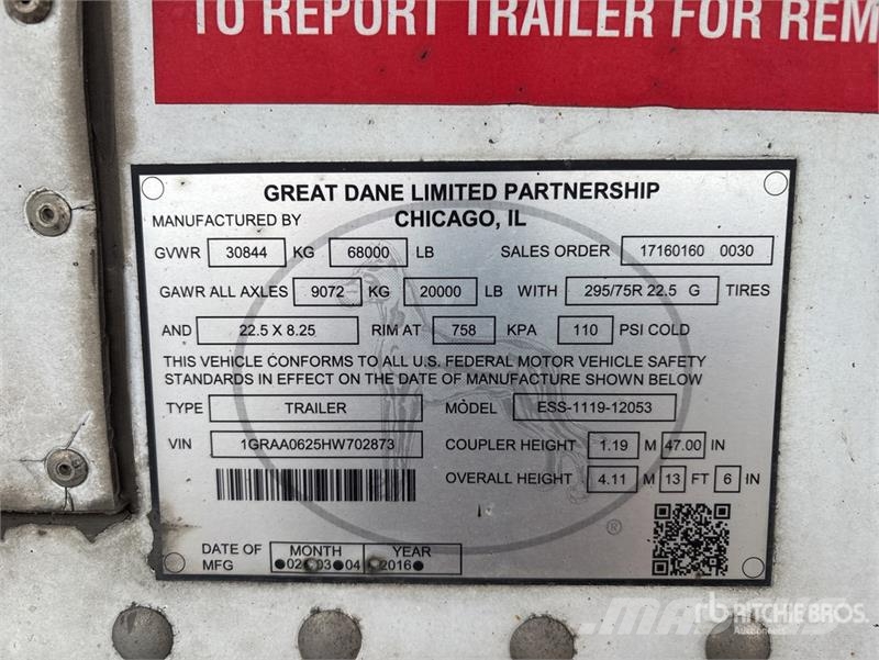 Great Dane ESS-1119-12053 53 ft x 102 in T/A Multi -Temp Refr Frysetrailer Semi