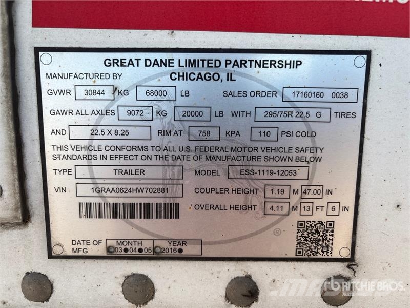 Great Dane ESS-1119-12053 53 ft x 102 in T/A Refrigerated Tra Hladilne polprikolice