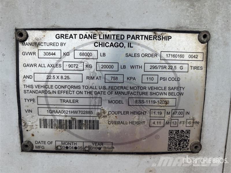 Great Dane ESS-1119-12053 53 ft x 102 in T/A Refrigerated Tra 保温半挂车