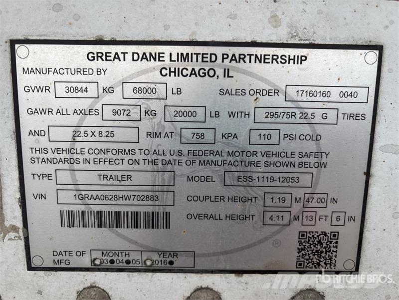Great Dane ESS-1119-12053 53 ft x 102 in T/A Multi -Temp Refr Frysetrailer Semi