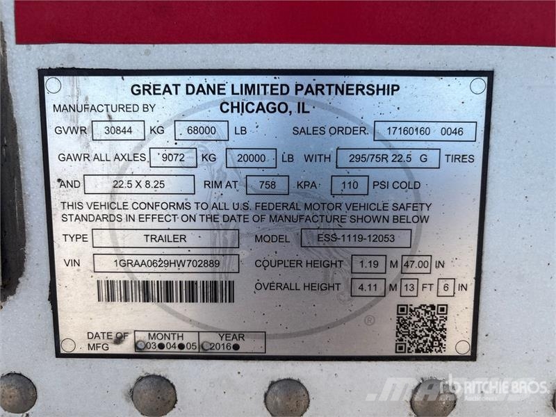 Great Dane ESS-1119-12053 53 ft x 102 in T/A Refrigerated Tra Hladilne polprikolice
