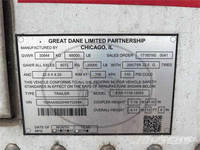 Great Dane ESS-1119-12053 53 ft x 102 in T/A Multi -Temp Refr Temperature controlled semi-trailers