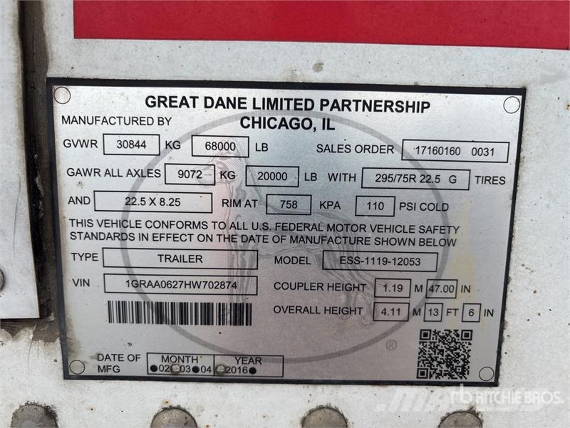 Great Dane ESS-1119-32053 53 ft x 102 in T/A Multi -Temp Refr Temperature controlled semi-trailers