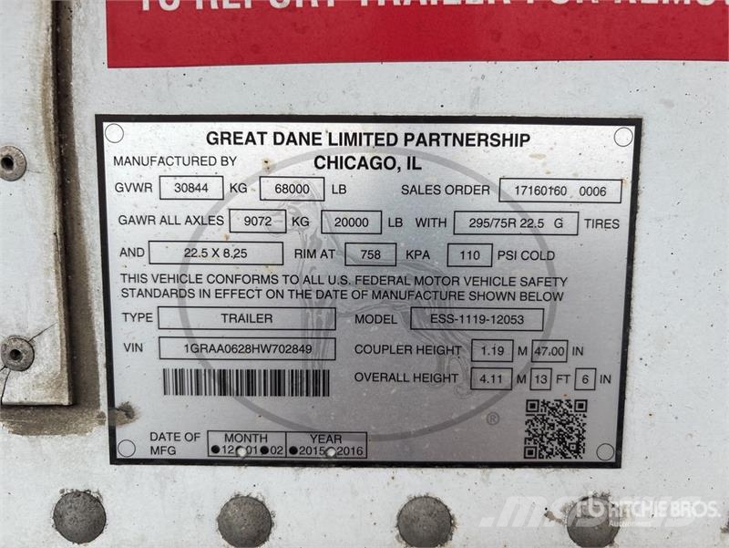 Great Dane ESS-1119-32053 53 ft x 102 in T/A Multi -Temp Refr Poluprikolice hladnjače