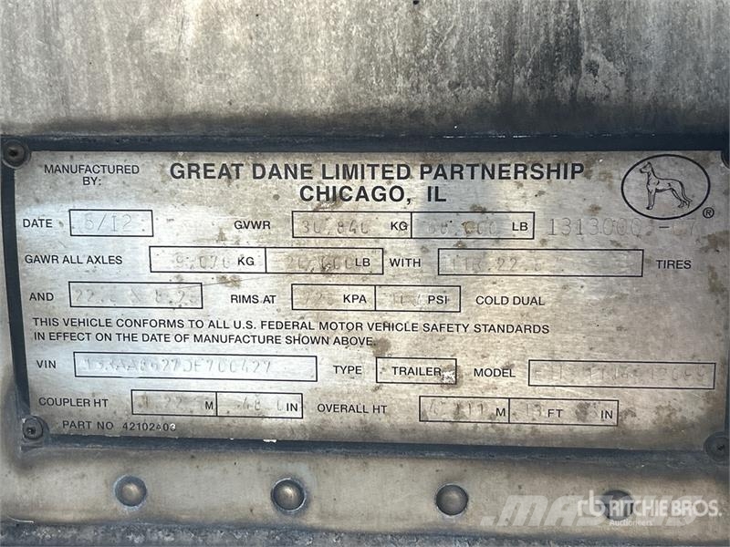 Great Dane ETL-1114-12099 53 ft x 102 in T/A Refrigerated Tra Külmikpoolhaagised