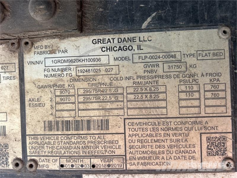Great Dane FLP-0024-00048 Flatbed Trailer Flatbed/Dropside trailers