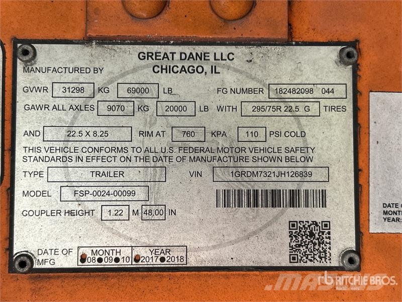 Great Dane FSP-0024-00099 36 ft T/A Flatbed Trailer 平板式/側卸式拖車