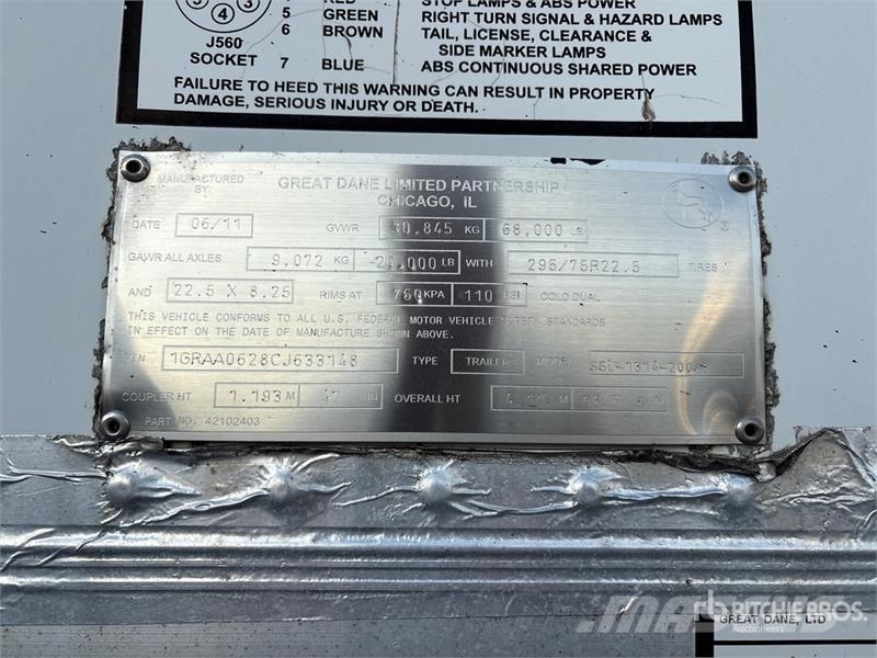 Great Dane SSL131420053 53 ft x 102 in T/A Van Trailer Причепи-фургони