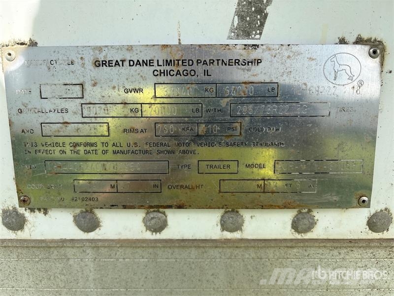 Great Dane SUP-1114-31053 53 ft x 102 in T/A Refrigerated Tra Напівпричепи-рефрижератори