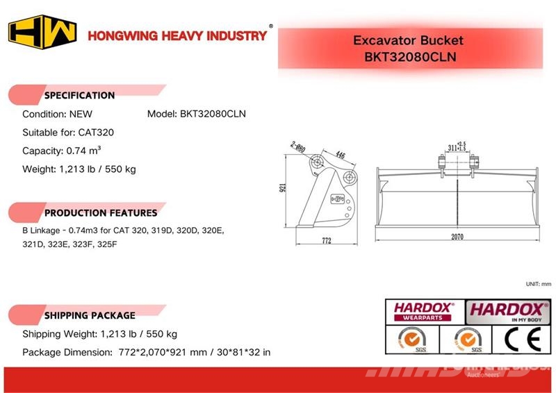 H&W BKT32080CLN 80 in 0.74 m3 Cleanup Excavator Bucket Kauhat