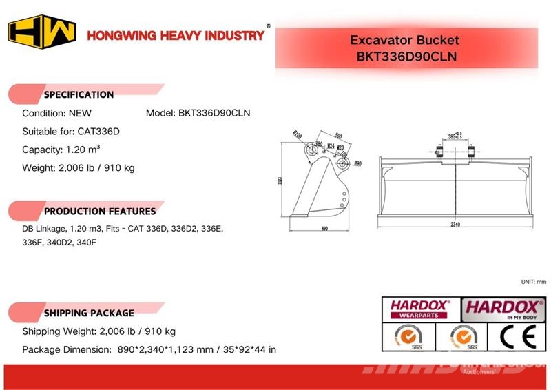 H&W BKT336D90CLN 90 in 1.20 m3 Cleanup Excavator Bucke Skovle