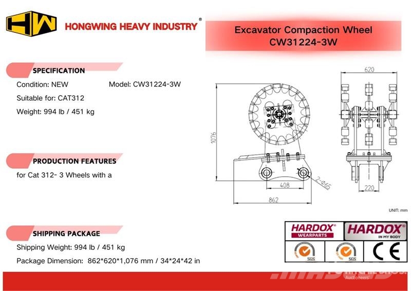 H&W CW31224-3W 24 in Excavator Compaction Wheel - Fits Övriga