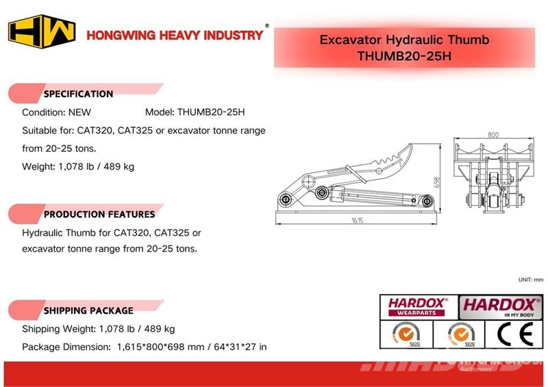 H&W THUMB20-25H 30 in Hydraulic Excavator Thumb - Fits 挖斗