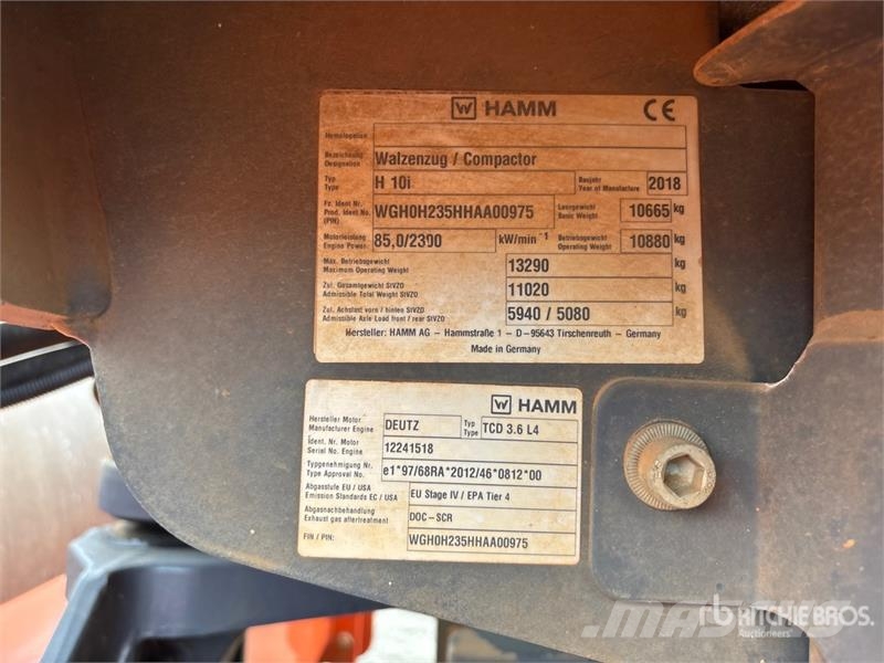 Hamm H10i Smooth Drum Compactor Single drum rollers