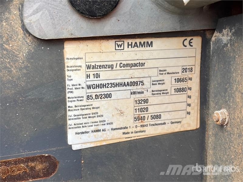 Hamm H10i Smooth Drum Compactor Single drum rollers
