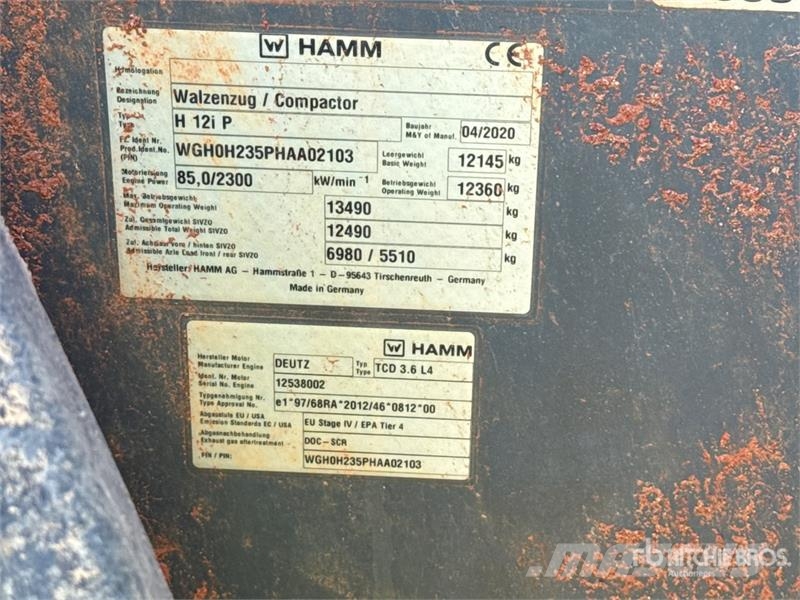 Hamm H12iP Padfoot Drum Compactor مداحل أحادية الأسطوانة