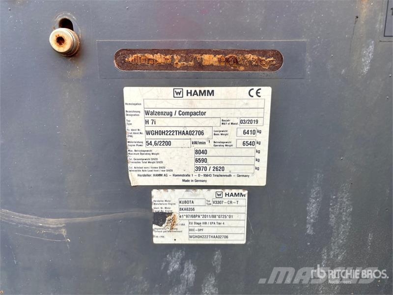 Hamm H7i Smooth Drum Compactor Valjci sa jednim bubnjem