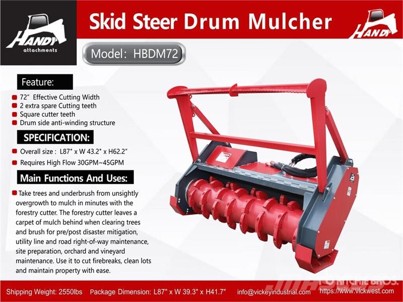 Handy HBDM72-B 72 in Drum Skid Steer Mulcher (Unused) Лісові мулчери