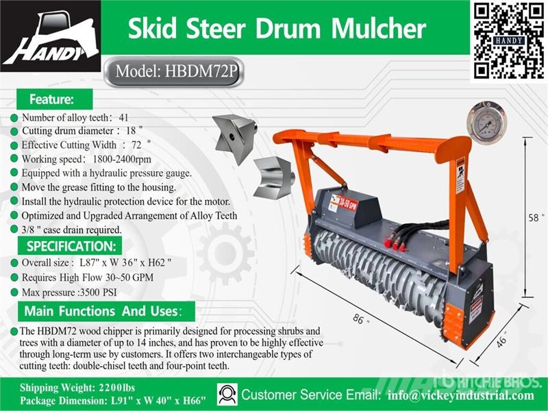 Handy HBDM72P 72 in Drum Skid Steer Mulcher (Unused) Krattknusere