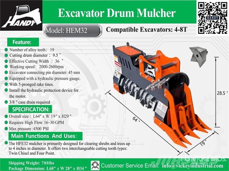 Handy HEM32 36 in Excavator Mulcher - Fits 4 - 8 ton (Un Andre komponenter