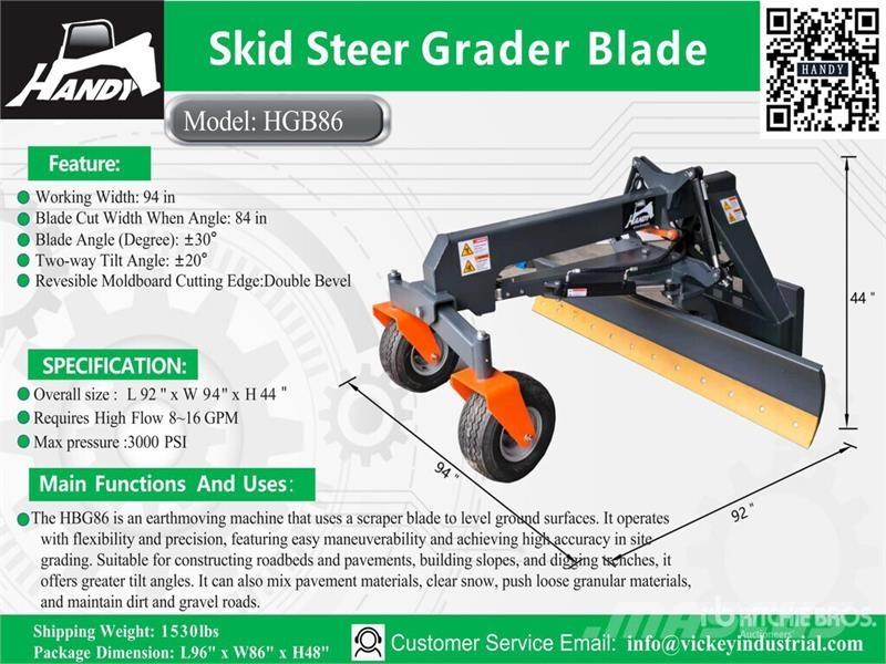 Handy HGB86 96 in Skid Steer Grader (Unused) مكونات أخرى