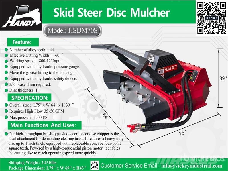 Handy HSDM70S 60 in Disc Skid Steer Mulcher (Unused) Šumarski malčeri