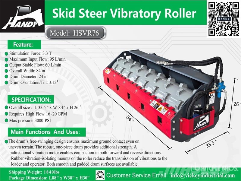Handy HSVR76 76 in Skid Steer Vibratory Roller (Unused) Rollers