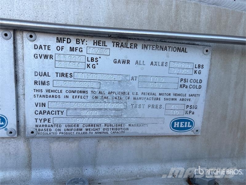 Heil MC407 8400 gal T/A Tanker Trailer Tankerler