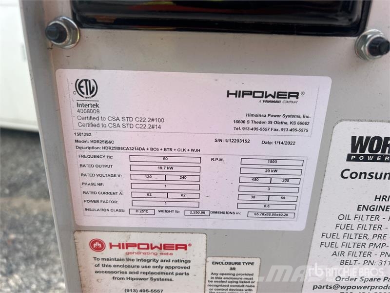 Hipower HRIW-25 T4F 20 kW Skid-Mounted Generator Set مولدات ديزل