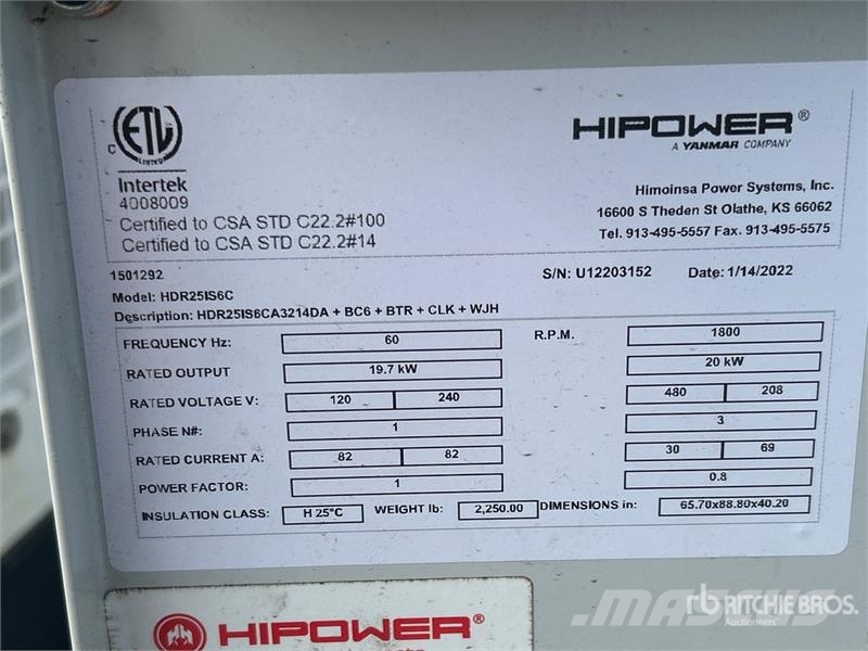 Hipower HRIW-25 T4F 20 kW Skid-Mounted Generator Set مولدات ديزل