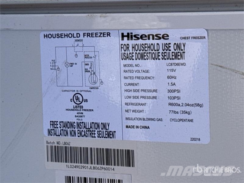  Hisense 115 volts Freezer - Fits  LC87D6EWD مكونات أخرى