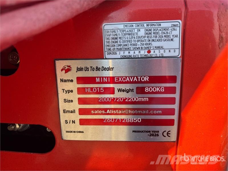 HLO15-RED Gasoline Mini Excavator (Unused) Mini Escavadoras <7t