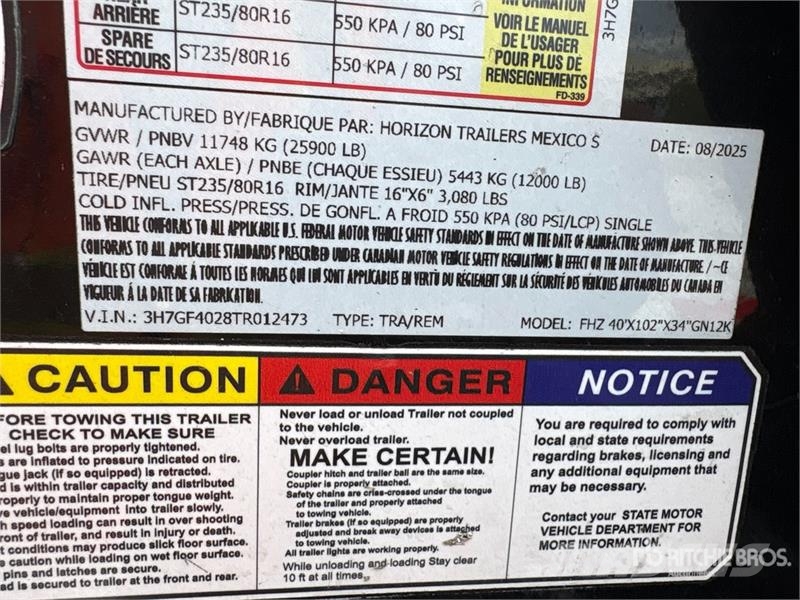 Horizon FHZ GN12K 40 ft T/A Gooseneck Equipment Trailer 차량 운반용 트레일러