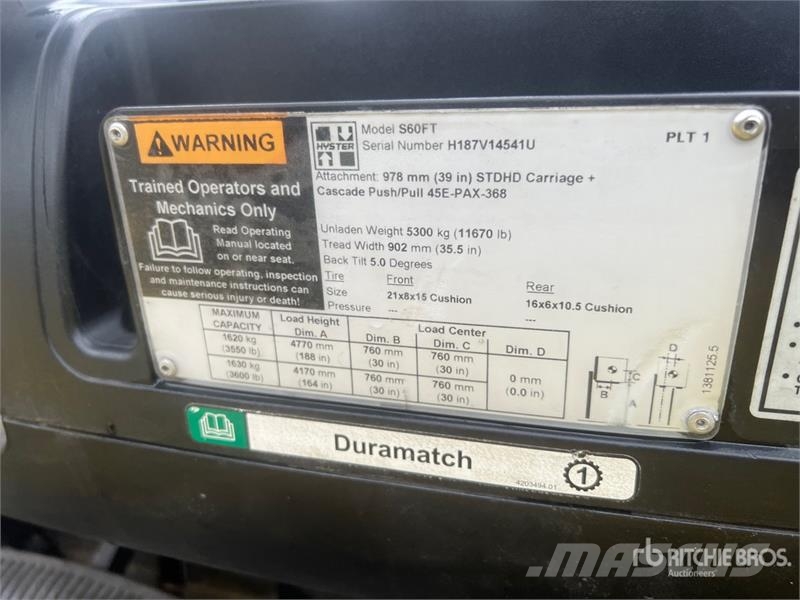 Hyster S 60 FT 1630 lb Cushion Tire Forklift Kahveltõstukid - muud