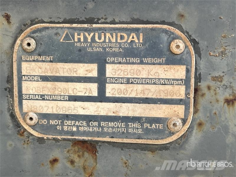 Hyundai 290LC-7A Long Reach Tracked Excavator Rupsgraafmachines
