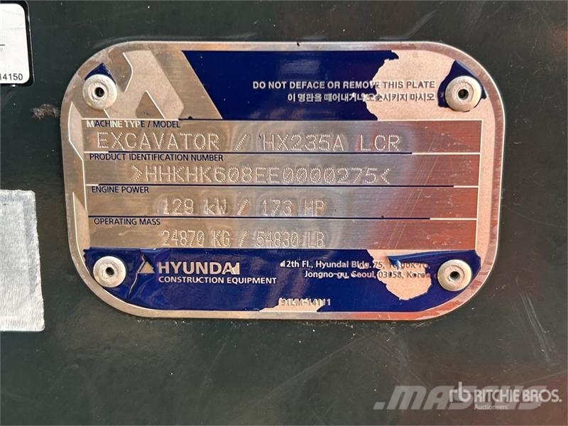 Hyundai HX235A LCR Tracked Excavator Bagri goseničarji