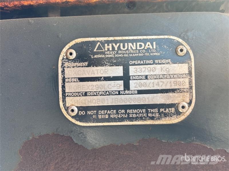 Hyundai R290LC-9 Long Reach Tracked Excavator (Inoperable) Bageri guseničari