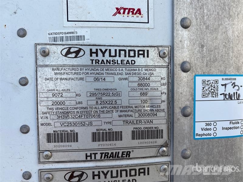 Hyundai VC2530152-JS 53 ft x 102 in T/A Van Trailer Sanduk prikolice
