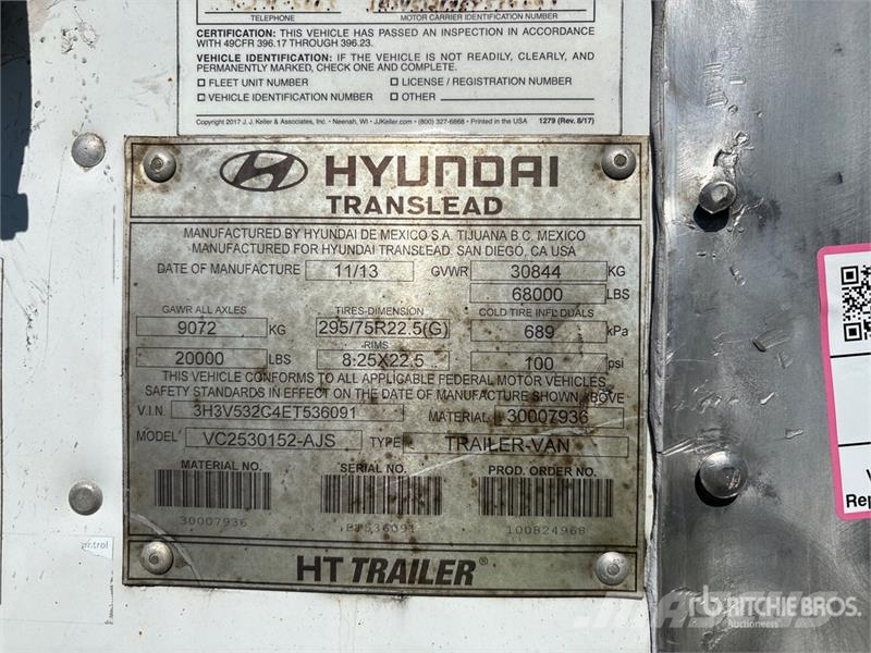 Hyundai VR2530152-AJS 53 ft x 102 in T/A Refrigerated Trai Temperature controlled semi-trailers