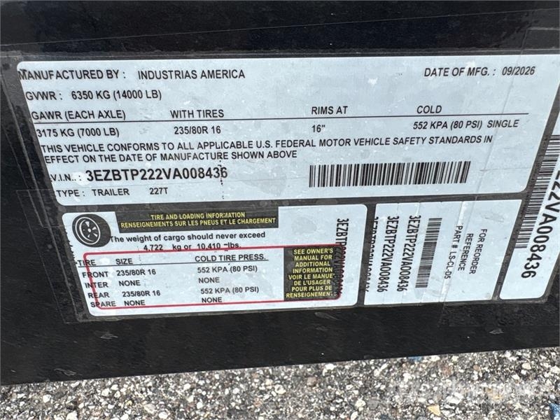Industrias America 227T 22 ft T/A Tilt Deck Trailer Caricatore basso