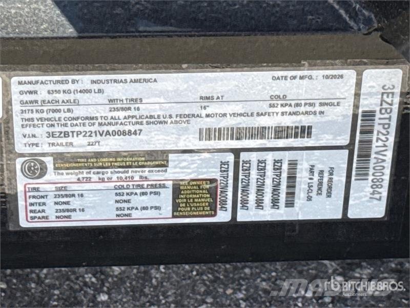 Industrias America 227T 22 ft T/A Tilt Deck Trailer (Unused) 低架裝載車