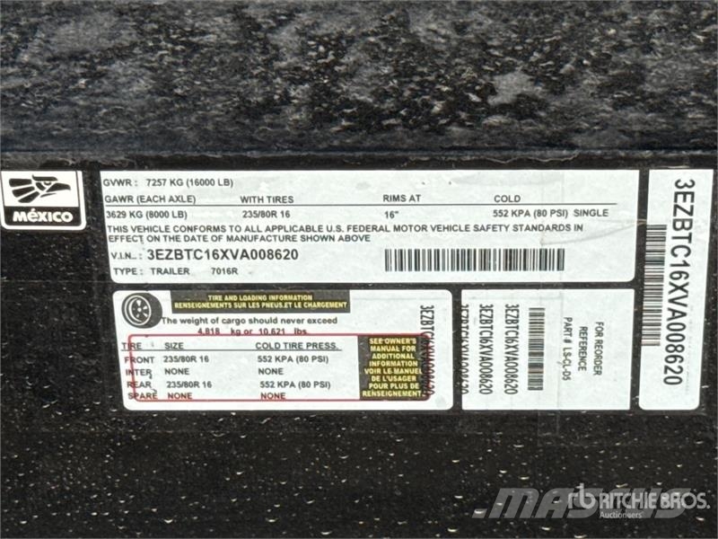 Industrias America 7016R 16 ft T/A Dump Utility Trailer (Unused) 傾卸式拖車